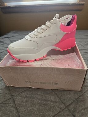 Women’s White & Hot Pink Platform Sneakers
